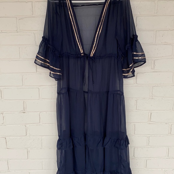 Express Sheer Metallic Navy Kimono Cover-Up S - Picture 2 of 8